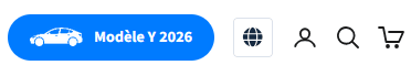 Le sélecteur de modèle du site Jowua : un bouton bleu « Modèle Y 2026 » en haut à droite, à côté des icônes de compte, de recherche et du panier